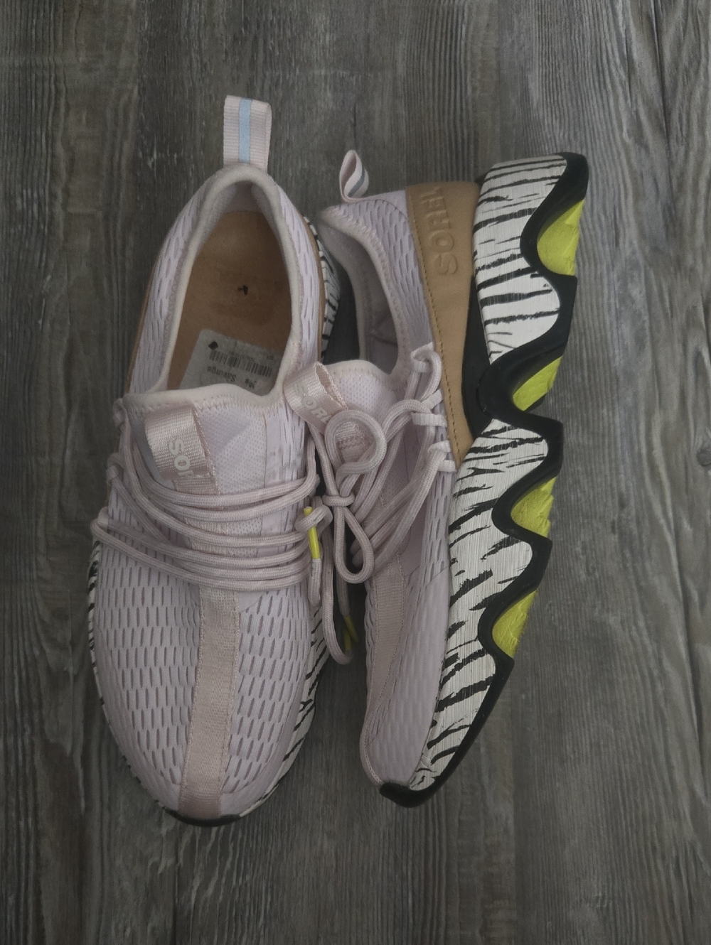 Sorel Light Pink Athletic Sneakers with Black & Yellow Accents